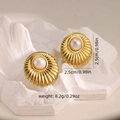 Orecchini di perle dorate stile francese con trama a raggiera e misura di 2,5 cm - Stile Metallo Pieghettato Sunburst (EH159)