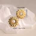French style gold-plated floral pearl stud earrings with textured petal details - Radiating Petal Texture Style (EH160)
