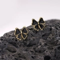 Orecchini a farfalla in acciaio inossidabile placcato oro 18K con smalto nero raffinato - Oro 18K / Stile Nero (EH165-Nero)