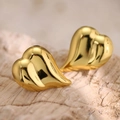 Polished gold heart studs made of 304 stainless steel with a sleek streamlined shape - Streamlined Polished (EH027)
