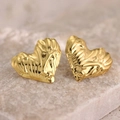 Lava texture heart-shaped 304 stainless steel stud earrings in polished golden finish - Lava Texture (EH051)