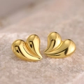 Polished 304 stainless steel gold heart stud earrings with a sleek double-petal design - Double Heart Polished (EH064)