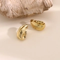 Irregular 18k gold plated stainless steel wave stud earrings with organic flowing texture - Crinkled Dynamic Streamline Stud Style (EH196)