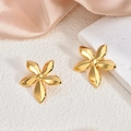 Elegant 18K gold plated stainless steel floral stud earrings with polished mirror finish - 3D Five Petal Flower(EH135)