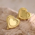 Vintage heart earrings in golden finish with textured relief and 304 stainless steel - Smooth Center Relief (EH021)