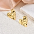 Golden irregular heart stud earrings with LOVE relief texture in 18K gold-plated steel - LOVE Letter Heart(EH083)