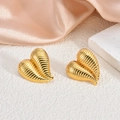 Chic 18K gold plated heart stud earrings with radiating ripple texture and metallic luster - Radial Ripple Heart(EH101)