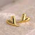 Polished gold heart studs in 304 stainless steel with elegant asymmetric design - Asymmetric Streamline (EH065)