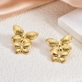 Golden titanium steel double butterfly stud earrings with textured wing detailing - Layered Butterfly(EH010)