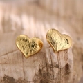 Elegant gold-colored 304 stainless steel heart stud earrings with textured finish - Bumpy Wave (EH075)