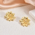 Elegant 18K gold-plated stainless steel sunflower stud earrings on silk background - Golden Sunflower(EH063)