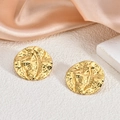 Irregular textured round 18K gold plated stainless steel studs with lava hammer finish - Bumpy Lava Disk(EH089)