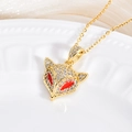 Collier renard plaqué or 18k serti de zircons avec détails en émail rouge chic - Renard Yeux Rouges Diamant (XL385)