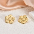 Elegant 18K gold plated stainless steel floral stud earrings with textured petals - Radial Relief Flower(EH110)