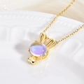Squisita collana a coniglio placcata in oro 18k con pietra lavanda e un piccolo cuore - Stile Coniglio Colore Magico (XL380)