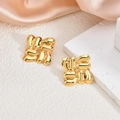 Orecchini a nodo in acciaio inossidabile placcato oro 18K con design geometrico lucido - Intreccio 3D di Moda(EH118)