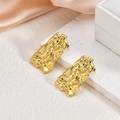 Golden irregular geometric earrings with 18K gold plated liquid metal texture - Crumpled Metal Rectangle(EH103)