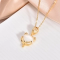 Magnifique collier renard plaqué or 18k avec pierre œil de chat blanche et zircons - Renard Opale Exquis (XL395)