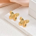 Golden butterfly stud earrings in 18K gold plated stainless steel with textured wings - Brushed Butterfly Relief(EH108)