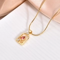 Pendentif tulipe élégant plaqué or 18 carats avec gemme rose sur chaîne serpent - Tulipe Gemme Rose (XL393)