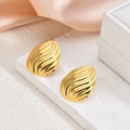 Pair of gold-plated geometric teardrop earrings with elegant 3D wave textures - Wave Texture Teardrop(EH033)