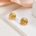 Irregular textured gold geometric stud earrings with elegant shell-like crinkled surface - Artistic Pleated Shell(EH602)
