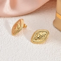 Irregular geometric leaf earrings in 18K gold-plated steel with hammered texture - Oval Relief Leaf(EH126)