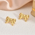 Polished 18K gold-plated stainless steel bow earrings with elegant ribbon folds - Polished Bowknot(EH125)