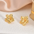 Irregular 18K gold plated stainless steel floral studs in a bright polished finish - Pleated 3D Flower(EH109)