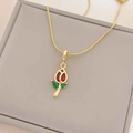 Collier tulipe plaqué or 18 carats avec zircons rouges et verts sur chaîne serpent - Tulipe Gemme Rubis (XL389-Rouge)