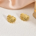 Irregular 18K gold plated stainless steel floral earrings with sunburst texture - Radial Relief Leaf(EH130)