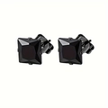 Detail of square black cubic zirconia stud earrings with four-prong black metal setting - Style E
