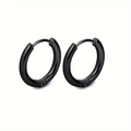 Detail view of black PVD plated stainless steel hoop earrings with secure click closure - 2.5*14 Round Hoop / Single Piece / Black