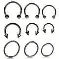 Set de 9 piercings de nariz negros de acero inoxidable en varios tamaños y estilos de aro - Negro