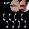 8pc clear acrylic curved barbells for eyebrow and ear piercings on black background - Curved Barbell Double Ball Style (C)