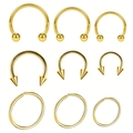 Set de 9 piercings de nariz dorados con diseños de bola, cono y aros en acero inox - Dorado