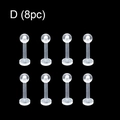 Set of 8 clear acrylic labret studs with flat back and ball top on black background - Flat Base Ball Top Style (D)