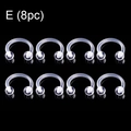 Set of 8 transparent acrylic horseshoe rings for nose, lip, and ear piercings - Horseshoe Ball Style (E)