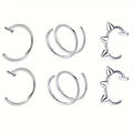 Set van 6 zilveren roestvrijstalen neusringen inclusief C-vorm en punk spike designs - Zilveren Spike en Spiraalring Combinatie
