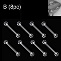 Set of 8 transparent acrylic piercing studs for lip and tongue on black background - Straight Barbell Double Ball Style (B)