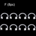 Detailed set of 8 clear acrylic horseshoe rings with spiked ends for body piercing - Horseshoe Cone Style (F)