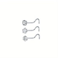 Set de tres piercings de nariz en acero con circonitas en forma de círculo, estrella y corazón - Set A (Transparente - Forma L)