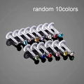 Set mit 10 Acryl-Lippen-Labrets mit bunten Zirkonia und flexiblen transparenten Stäben - 1.2x6x3mm / Mischfarben