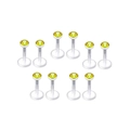 Detail von 10 Acryl-Lippenpiercings mit transparenten Stäben und gelben Zirkonia-Steinen - 1.2x6x3mm / Champagnerfarbener Strass