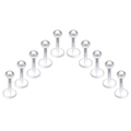 Detailansicht 10er Set Lippenstecker aus Acryl mit flacher Rückseite und Zirkonia - 1.2x6x3mm / Weißer Zirkon