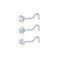 Set de piercings de nariz en L de acero inoxidable con circonitas irisadas de estrella y corazón - Set B (Multicolor - Forma L)