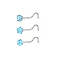 Set de 3 piercings para nariz en acero con circonitas azul claro en forma de corazón y estrella - Set D (Azul Claro - Forma Tornillo)