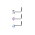 L-förmige Nasenstecker aus Edelstahl mit bunten Zirkonia-Kristallen im 3er-Set - Set F (Mischfarben - L-Form)