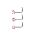 L-förmiges Nasenpiercing-Set aus Edelstahl mit rosa runden, Herz- und Stern-Zirkonia - Set G (Rosa - L-Form)