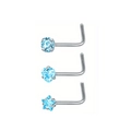L-förmiges Nasenpiercing-Set aus Chirurgenstahl mit hellblauen Stern- Herz- Kristallsteinen - Set H (Hellblau - L-Form)